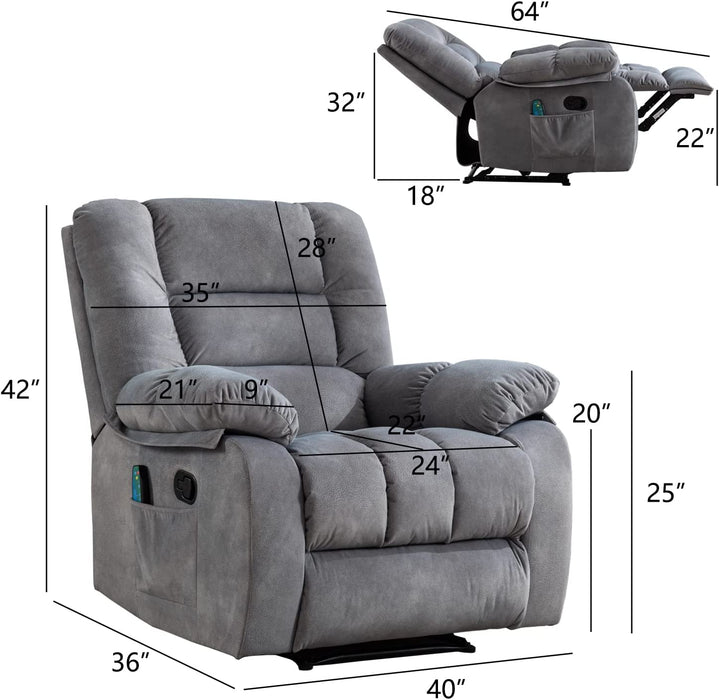 Overstuffed Massage Recliner Chair with Heat