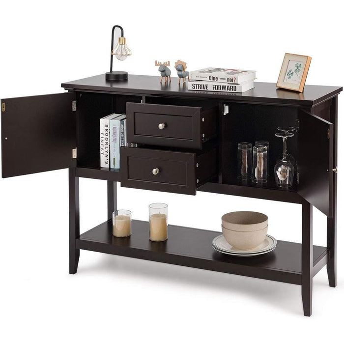 Coffee Brown Wood Buffet Server with Cabinets