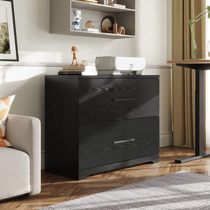 Black Wood Lateral File Cabinet with Anti-Tilt Mechanism