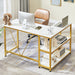 Small L-Shaped Desk with Storage Shelf and Marble Top