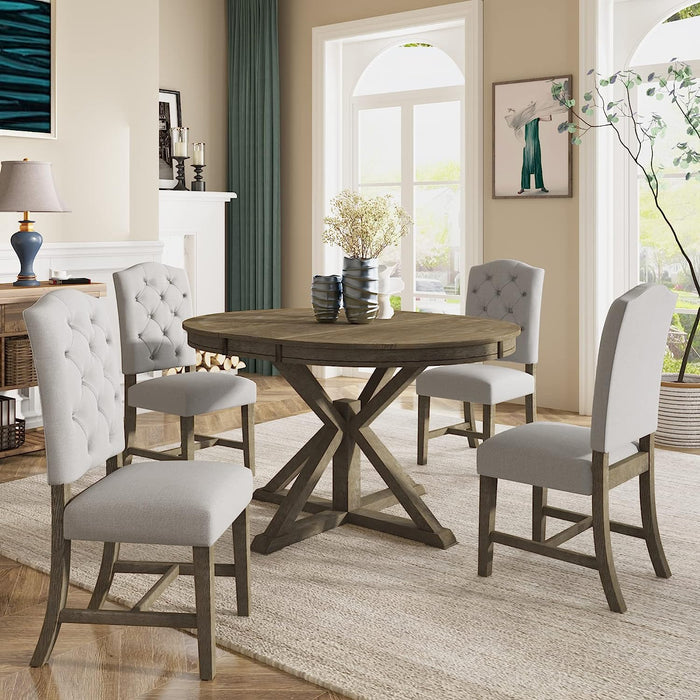 Farmhouse 5-Piece Dining Table Set with Extendable Table and 4 Comfortable Upholstered Chairs