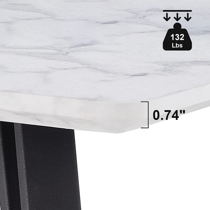 White Faux Marble Coffee Table with Metal Legs - 40''