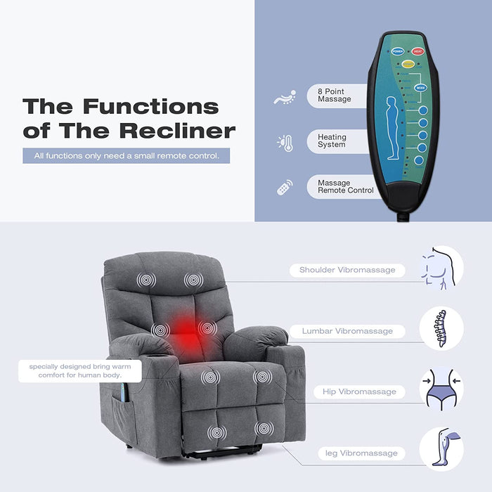 Electric Power Lift Recliner with Vibration Massage and Heat