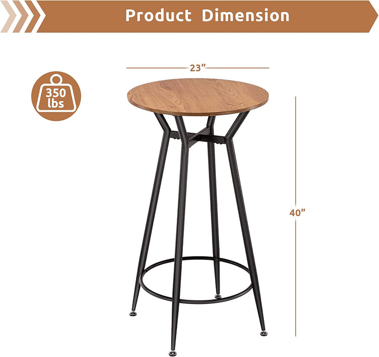 Round Bar Height Table with Solid Wood Top