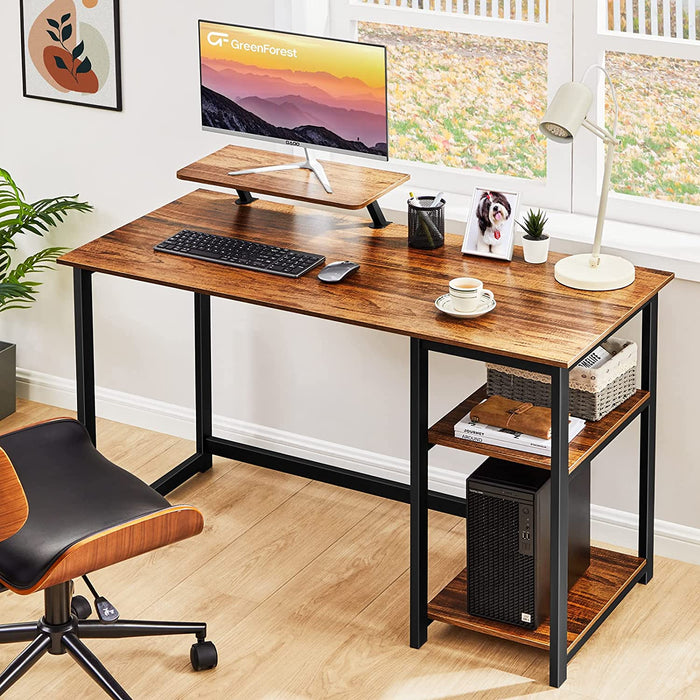 Compact Desk with Monitor Stand and Storage Shelves