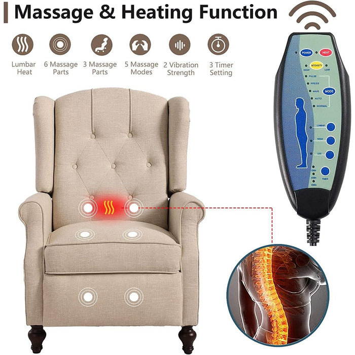 Wingback Recliner Chair with Massage and Heat
