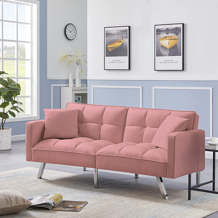 Convertible Velvet Futon Sofa Bed with Pillows