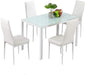 5-Piece White Dining Table Set, Glass Top, PU Chairs