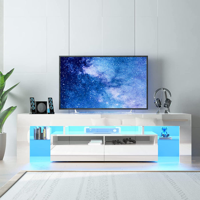 Modern White TV Stand with LED Lights