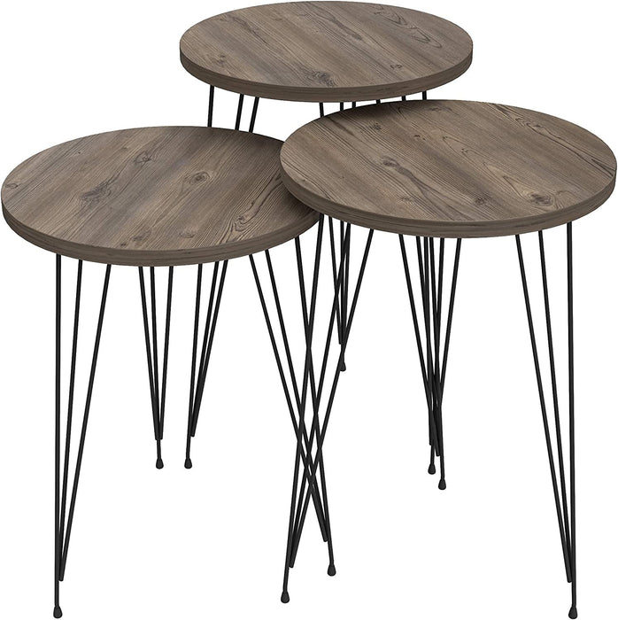 Grey Pine Wood Nesting End Tables Set of 3