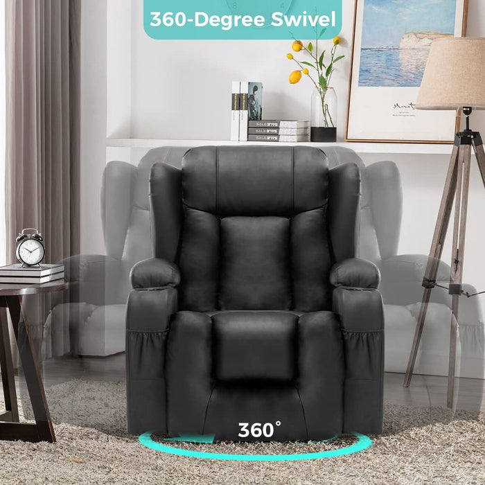 Black PU Leather 360-Degree Swivel Massage Recliner