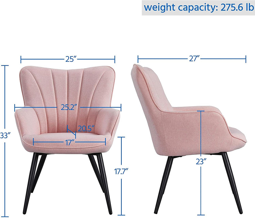 Pink Linen Accent Chair with Metal Legs