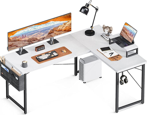 Modern White L-Shaped Gaming Desk with Monitor Shelf