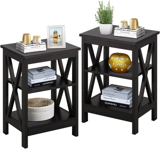 Side Table with 3-Tier Storage Shelf, Black
