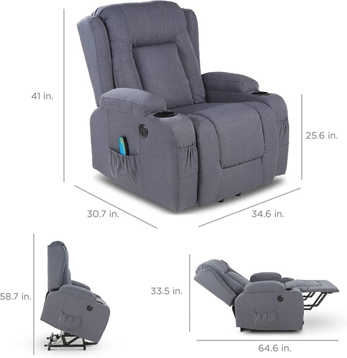 Electric Power Lift Linen Recliner Massage Chair (Blue)