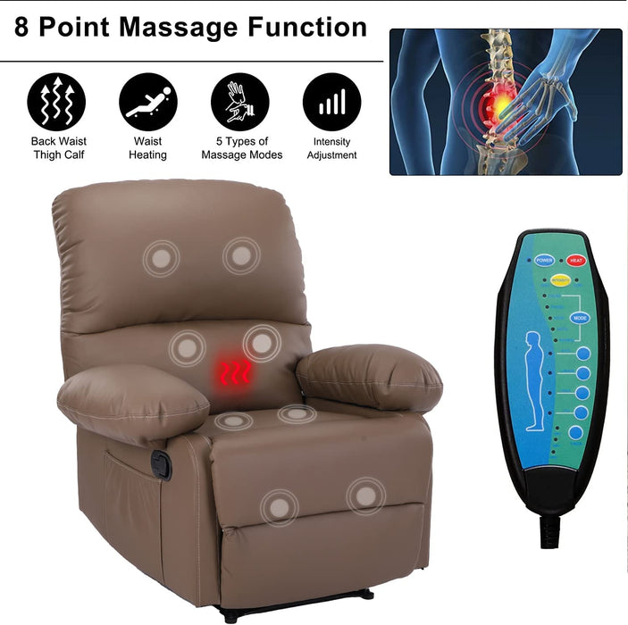 Massage Recliner Chair with Heat for Small Space (Coffee)