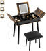 Brown Retro Wooden Vanity Desk Set with Lights