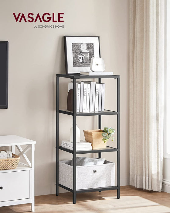 Slim 4-Tier Bookcase with Tempered Glass Shelves