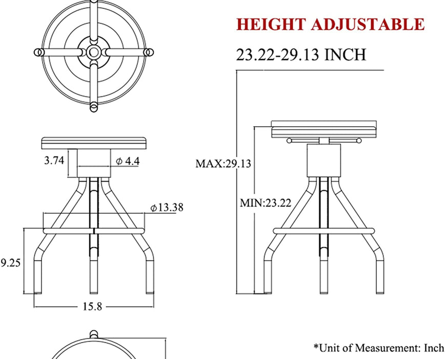 LOKKHAN Industrial Adjustable Swivel Barstool, Set of 2, 30″ H