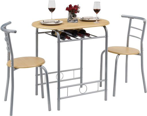 3 Piece Wood round Table & Chair Set with Wine Rack