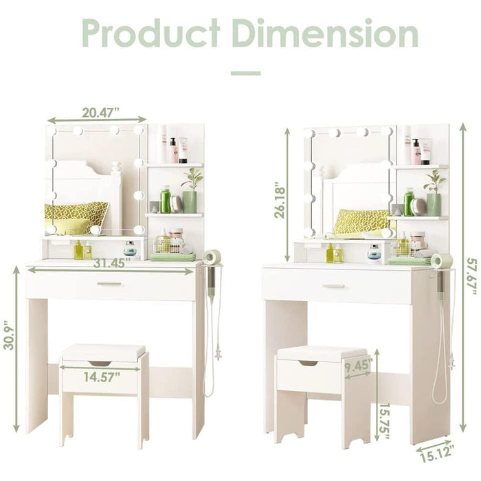 White Vanity Set with Lighted Mirror & Power