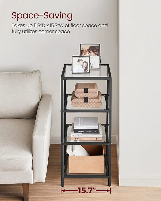 Slim 4-Tier Bookcase with Tempered Glass Shelves