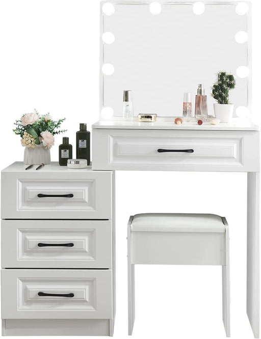 Lighted Mirror Vanity Set with Drawers and Stool