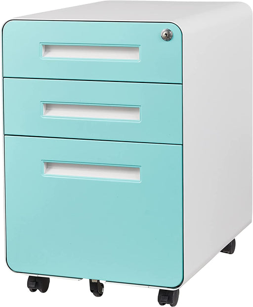 Blue Lockable Rolling File Cabinet for Home Office