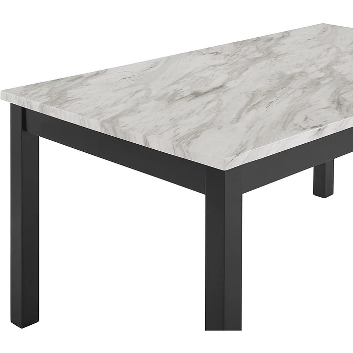 6-Person Dining Table with Faux Marble Top, Black Base