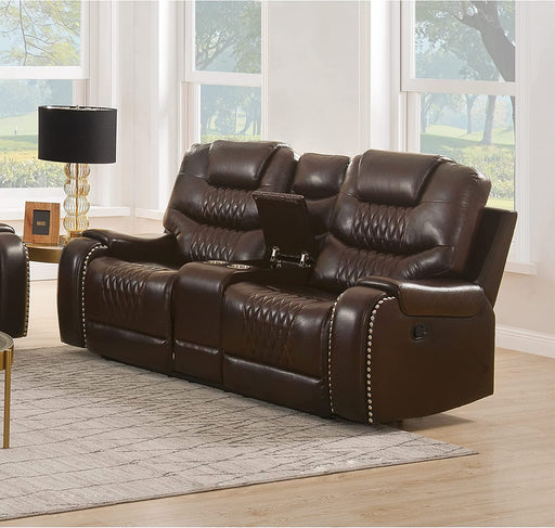 Brown PU Power Recline Loveseat with Console