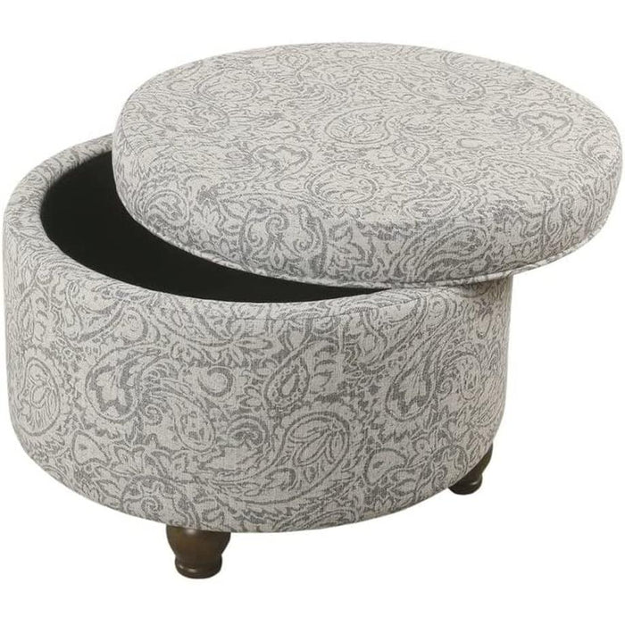 Gray Floral Storage Ottoman for Home Decor