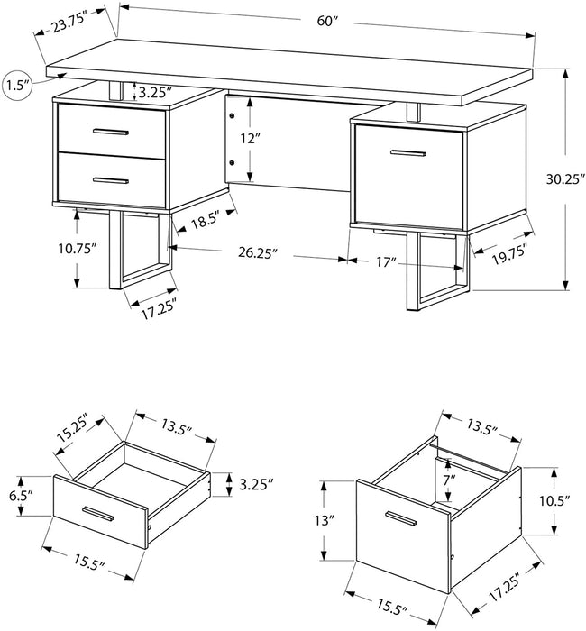 Modern Writing Desk with Drawers, 60″L, Black