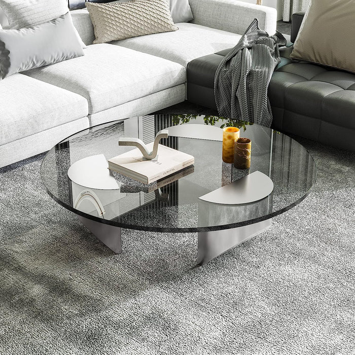 Round Glass Coffee Table, Tempered Glass Top