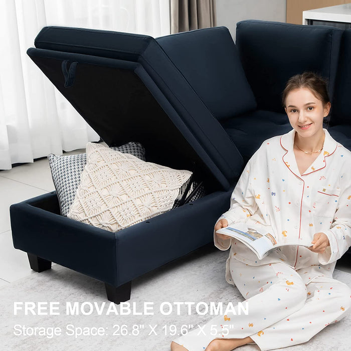 Blue Velvet Storage Ottoman for Living Room