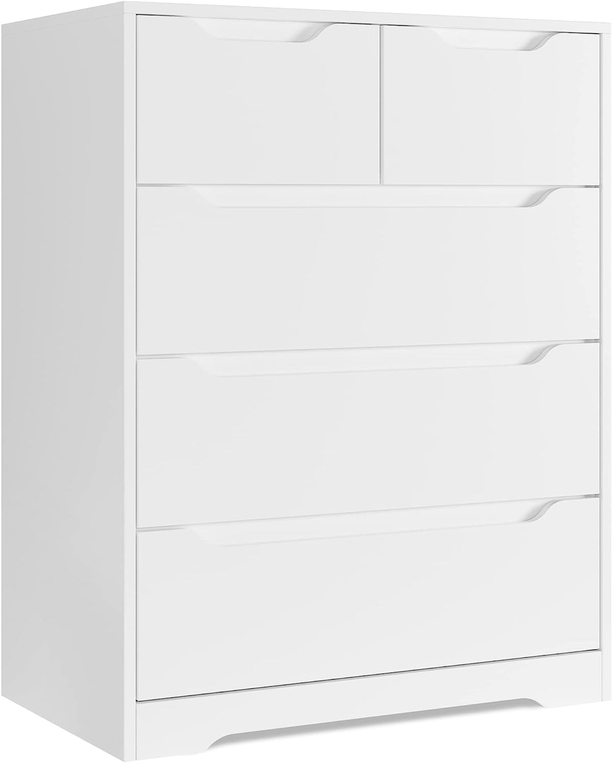 Modern White 5-Drawer Chest with Cut-Out Handles