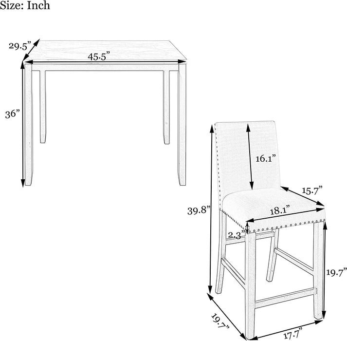 5-Piece Faux Marble Top Counter Height Dining Table Set,