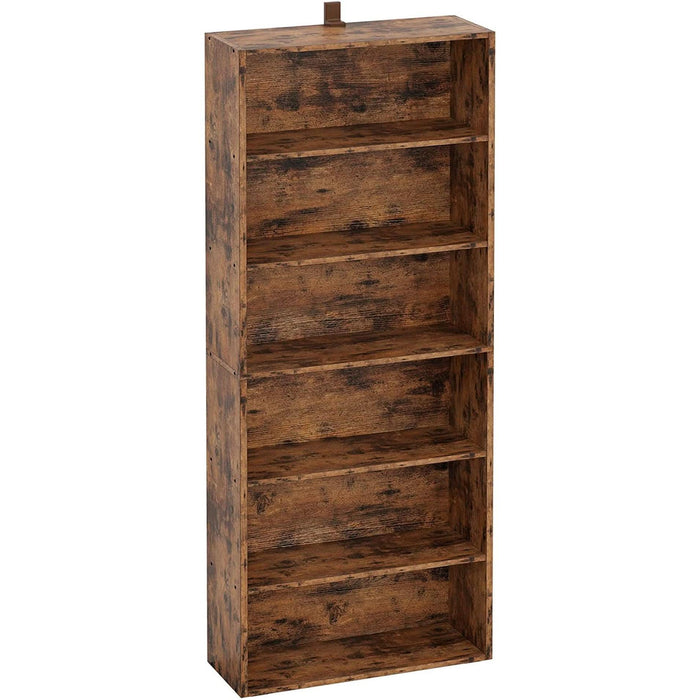 Vintage Brown 6-Shelf Floor Bookcase for Home