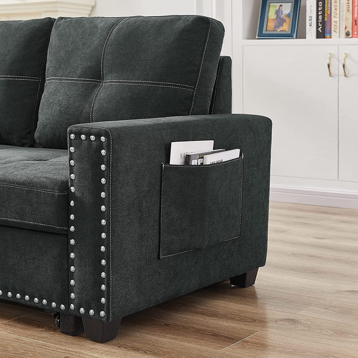 Black L-Shape Sectional with Pull Out Bed