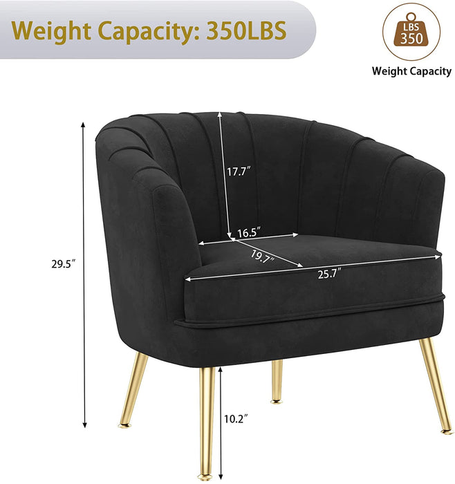 Modern Black Velvet Accent Chair with Golden Legs