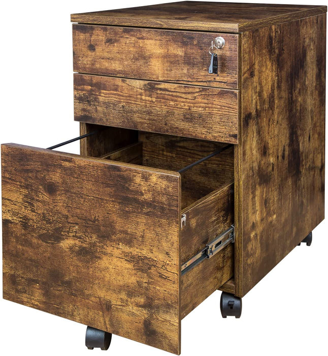 Rustic Brown Wood File Cabinet with Drawers