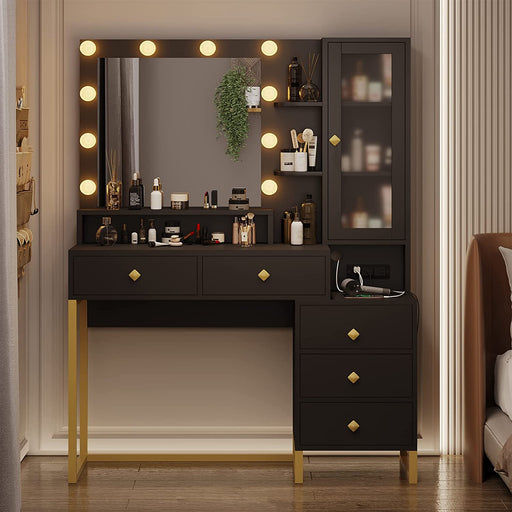 Vanity Table with Lights and Charging Station