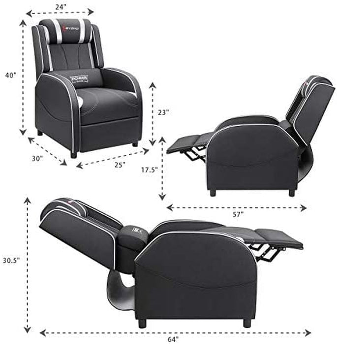 Massage Gaming Recliner Chair, Silver