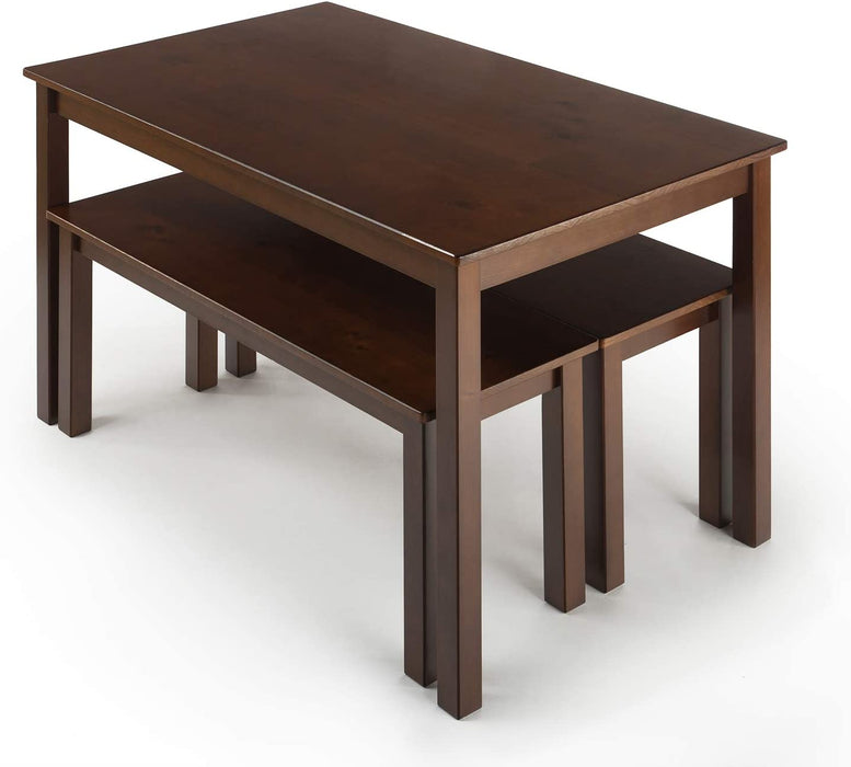 Juliet Espresso Wood Dining Table with Two Benches