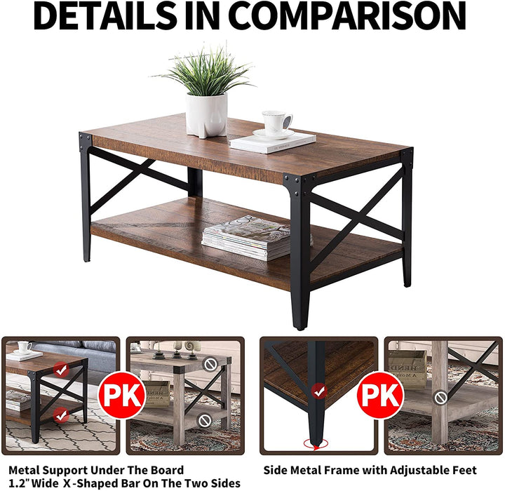 40″ Industrial Coffee Table with X-Shaped Frame