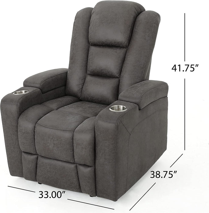 Tufted Microfiber Power Recliner W/Arm Storage and USB Cord, Slate/Black