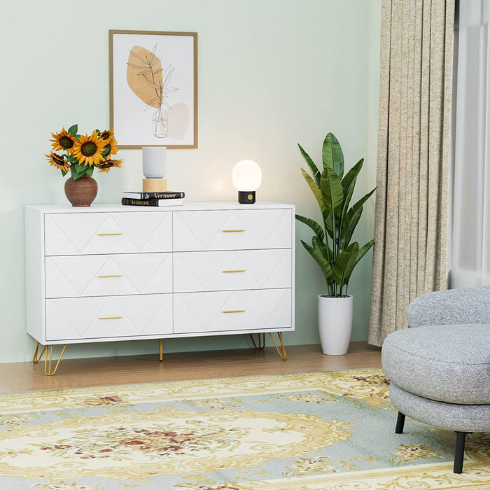 White 6-Drawer Dresser with Wide Drawers