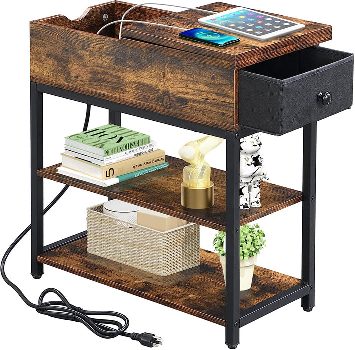 Narrow End Table with Charging Station and Drawer