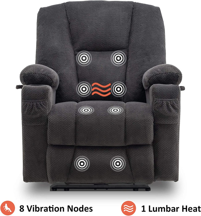 Fabric Electric Power Recliner Chair with Heat and Massage, Grey