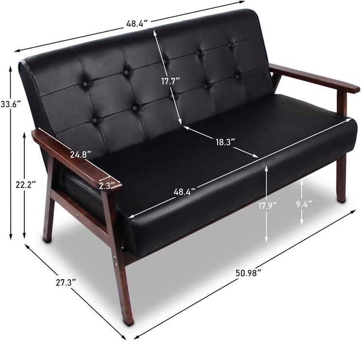 Mid Century 1 Loveseat Sofa and 2 Accent Chairs Set Modern Wood Arm Couch and Chair Living Room Furniture Sets (8428 Black Set)