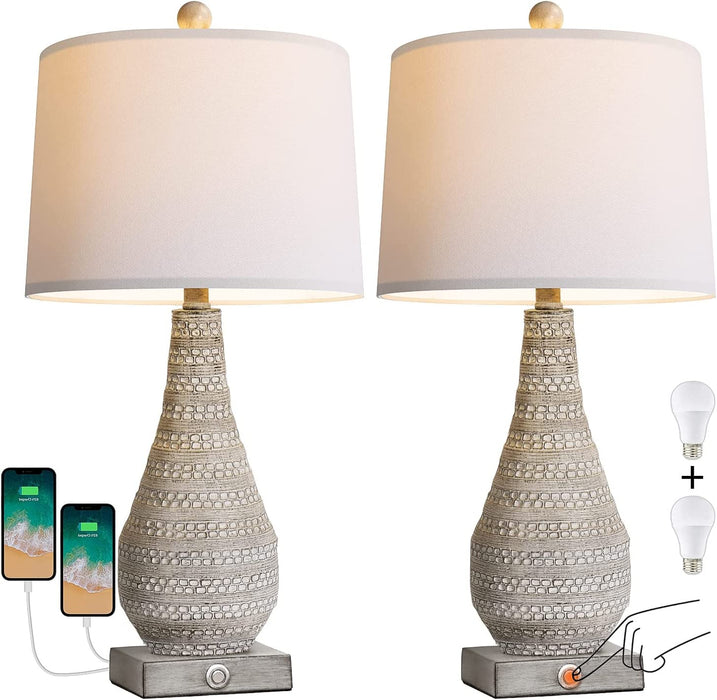 Dimmable Touch Control Table Lamp Set with USB Ports